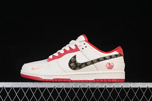 All categories Nk SB Dunk Series Nk SB Dunk Low High-end customized low-top sneakers Nike SB Dunk Low Year of the Horse joint name White, red and gold pattern High-end customized low-top casual skateboard shoes HG0026-010
